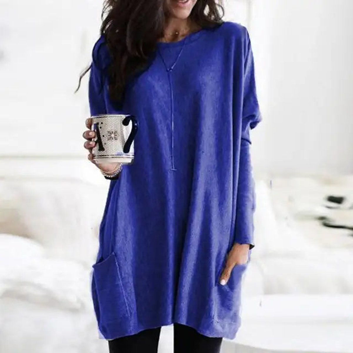 Luisa Oversized Long-Sleeve Tunic Sweater with Pockets