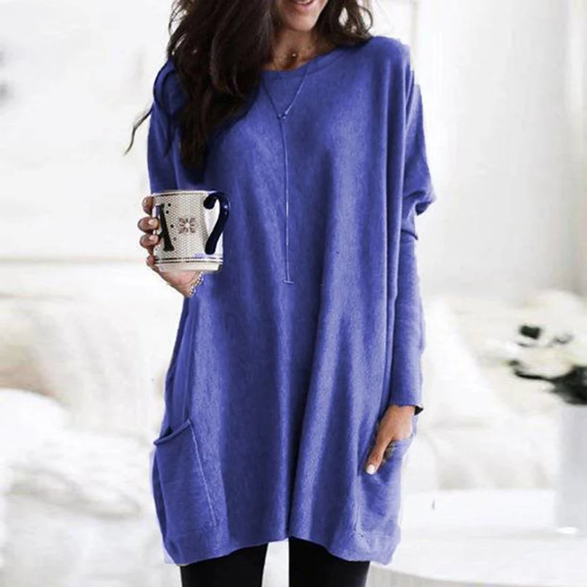 Luisa Oversized Long-Sleeve Tunic Sweater with Pockets
