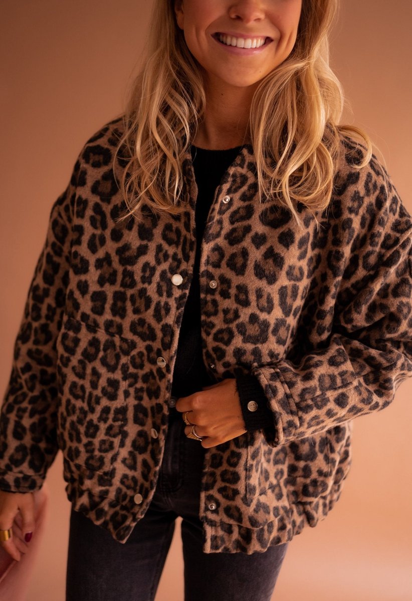 Luisa Oversized Leopard Print Snap Jacket