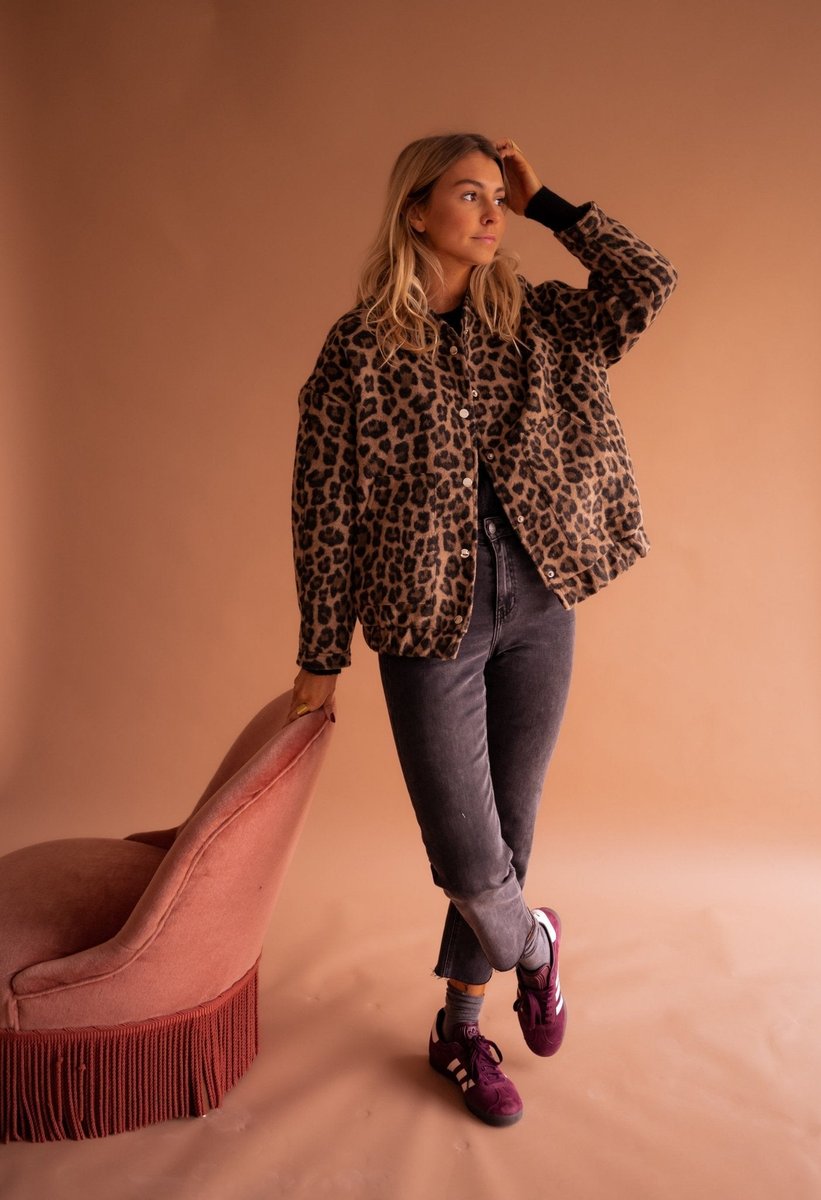 Luisa Oversized Leopard Print Snap Jacket