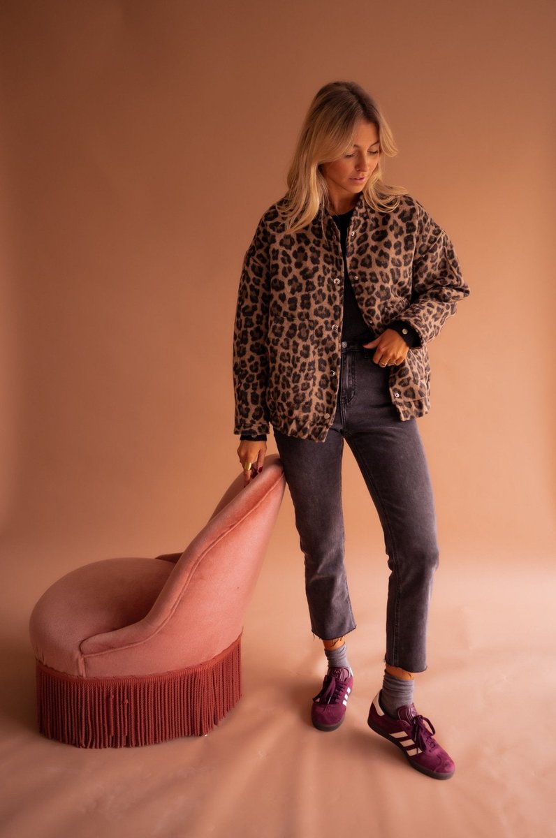 Luisa Oversized Leopard Print Snap Jacket