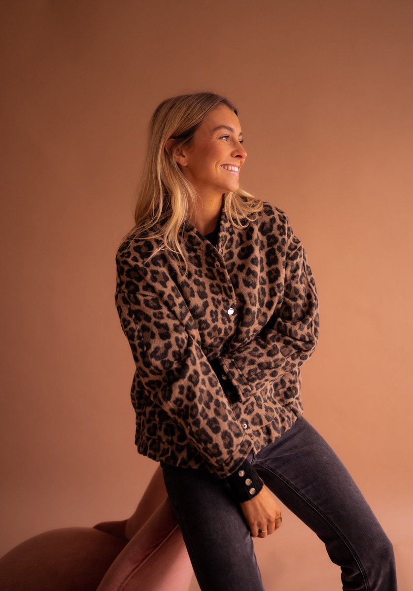 Luisa Oversized Leopard Print Snap Jacket
