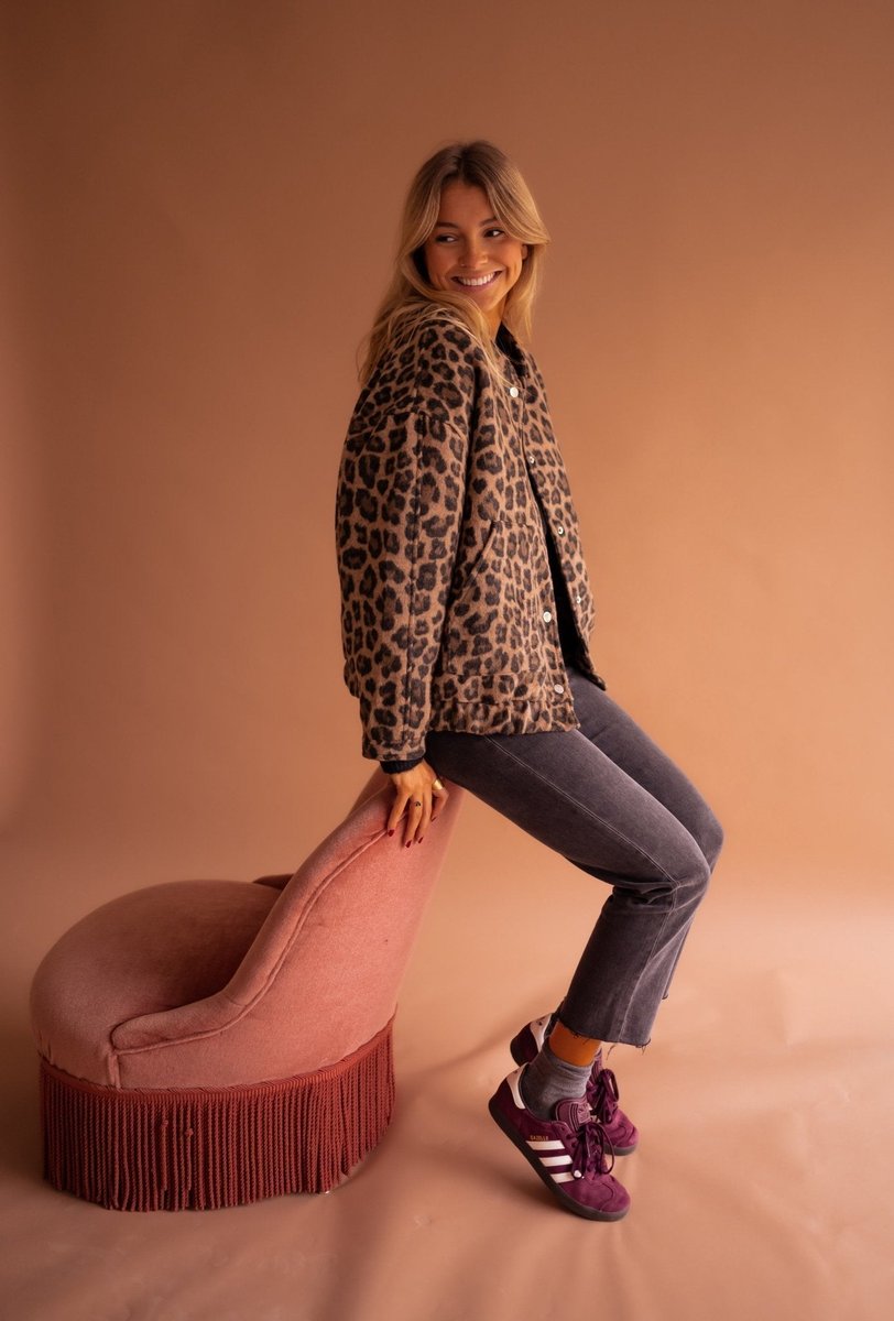 Luisa Oversized Leopard Print Snap Jacket