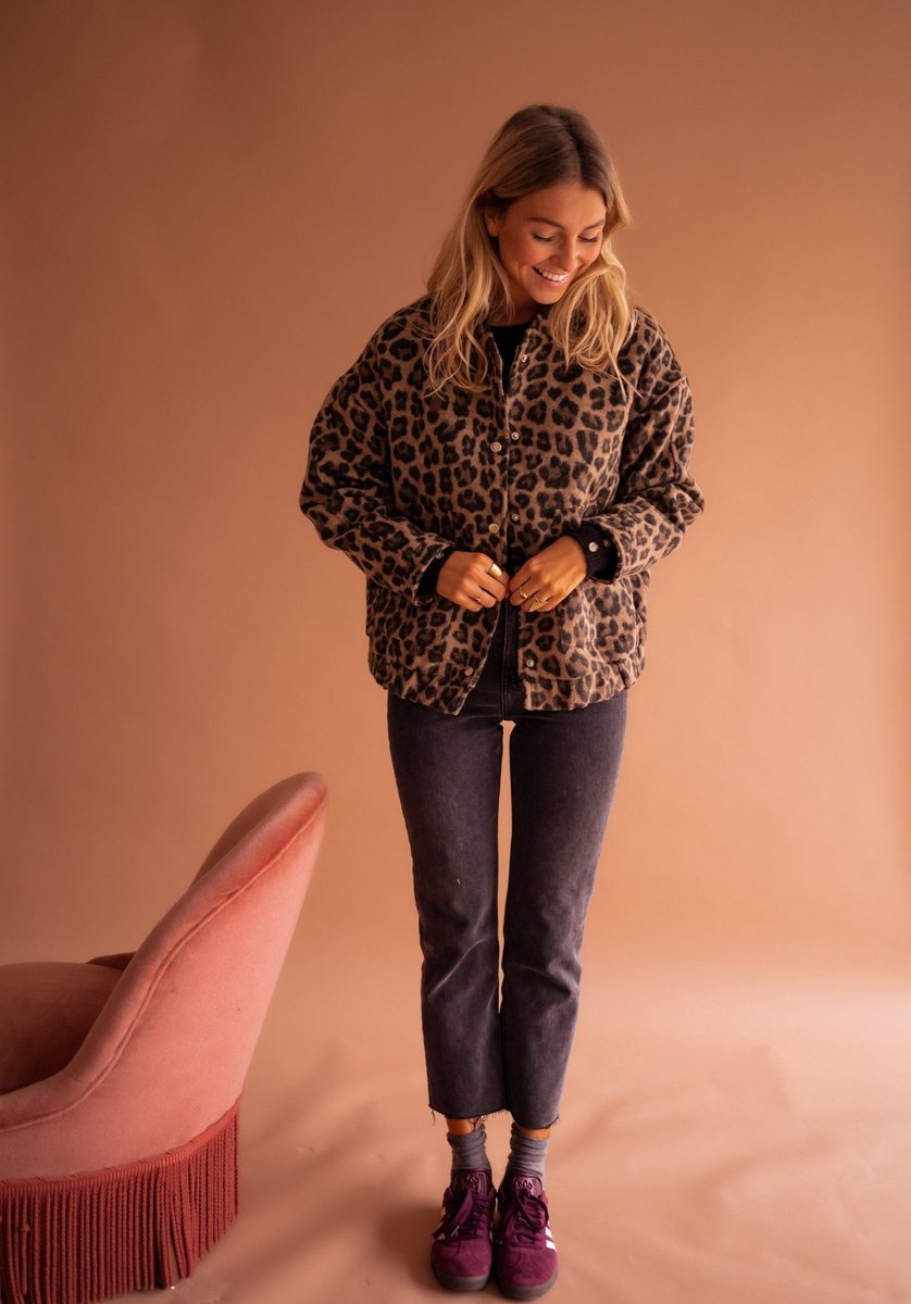 Luisa Oversized Leopard Print Snap Jacket