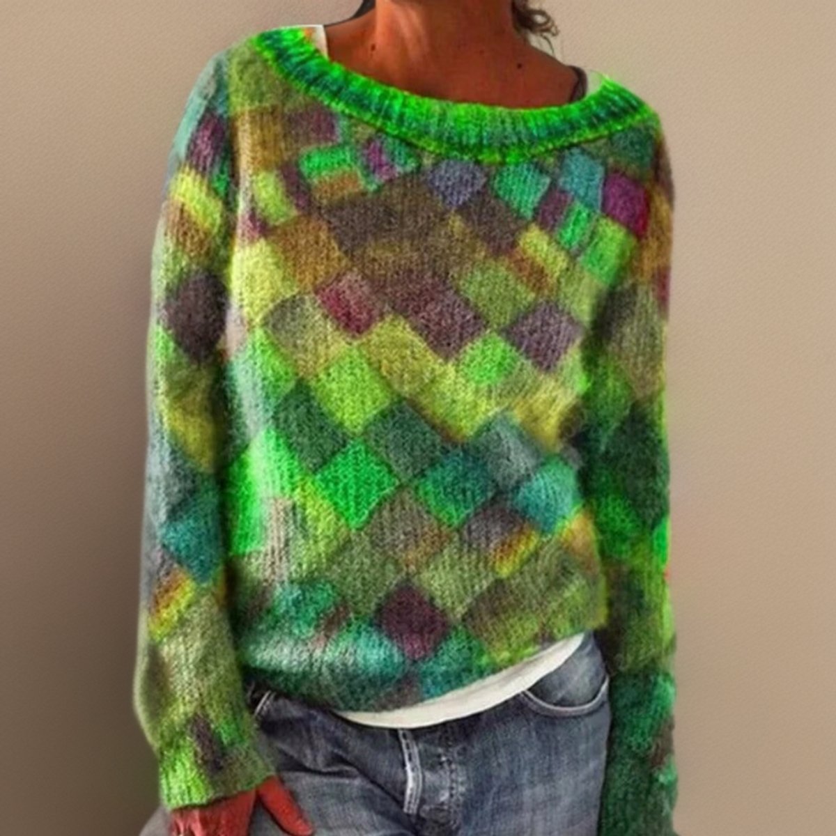 Nora Oversized Diamond-Knit Sweater