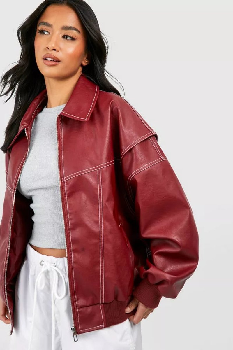 Elisabeth Oversized Faux Leather Bomber Jacket