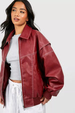 Elisabeth Oversized Faux Leather Bomber Jacket