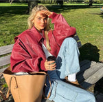 Elisabeth Oversized Faux Leather Bomber Jacket