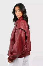Elisabeth Oversized Faux Leather Bomber Jacket