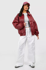 Elisabeth Oversized Faux Leather Bomber Jacket