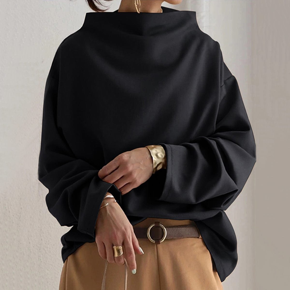 Mia Oversized High-Neck Knit Sweater