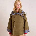 Charlotte Oversized Double-Breasted Trench Coat with Plaid-Lined Collar