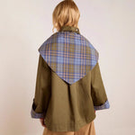 Charlotte Oversized Double-Breasted Trench Coat with Plaid-Lined Collar