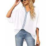 Luisa Oversized V-Neck Tunic with Geometric Embroidery