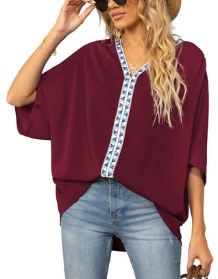 Luisa Oversized V-Neck Tunic with Geometric Embroidery