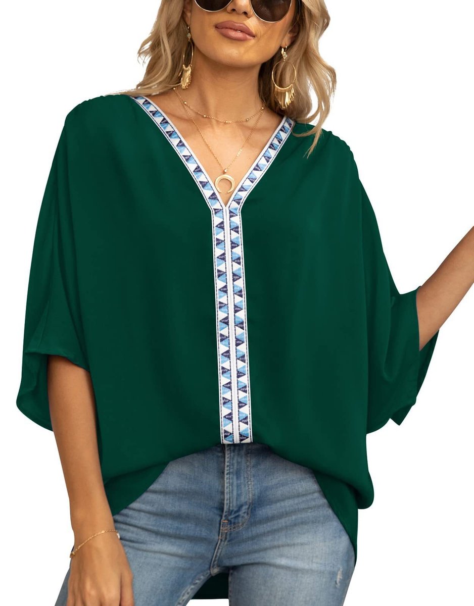 Luisa Oversized V-Neck Tunic with Geometric Embroidery