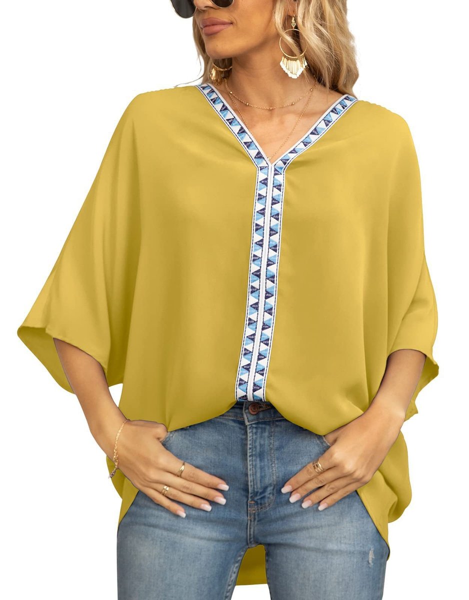 Luisa Oversized V-Neck Tunic with Geometric Embroidery