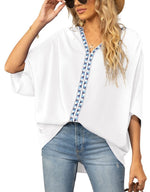 Luisa Oversized V-Neck Tunic with Geometric Embroidery
