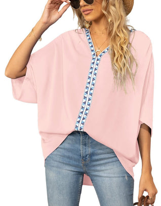 Luisa Oversized V-Neck Tunic with Geometric Embroidery