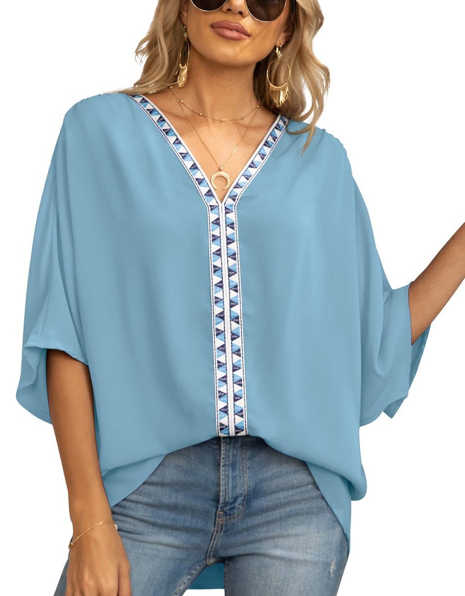 Luisa Oversized V-Neck Tunic with Geometric Embroidery
