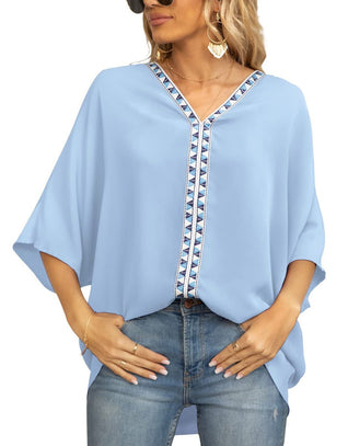 Luisa Oversized V-Neck Tunic with Geometric Embroidery
