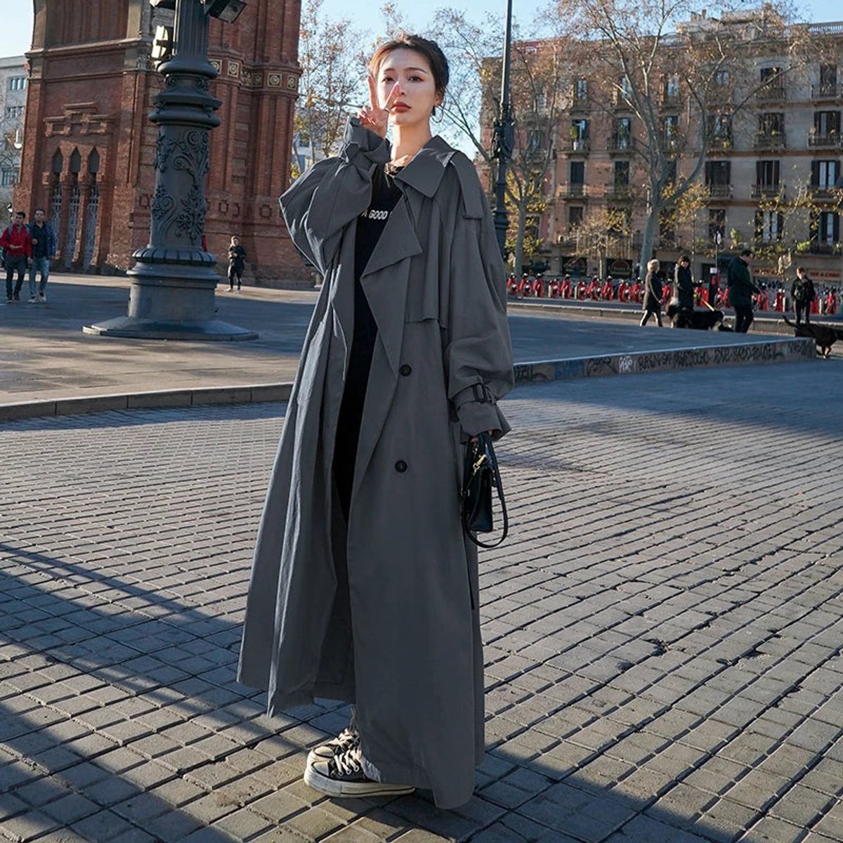 Emilia Oversized Double-Breasted Belted Maxi Trench Coat