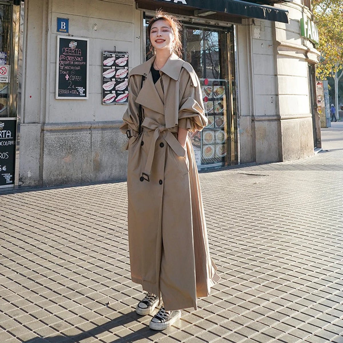 Emilia Oversized Double-Breasted Belted Maxi Trench Coat