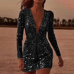 Lena Sequin Long-Sleeve Bodycon Dress