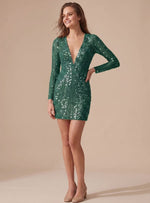 Lena Sequin Long-Sleeve Bodycon Dress