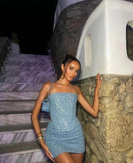 Emilia Sequin Denim Bandeau Top and Skirt Set
