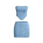 Emilia Sequin Denim Bandeau Top and Skirt Set