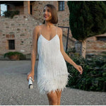 Johanna Sequin Fringe Mini Dress with Feather Trim