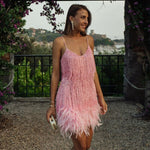 Johanna Sequin Fringe Mini Dress with Feather Trim