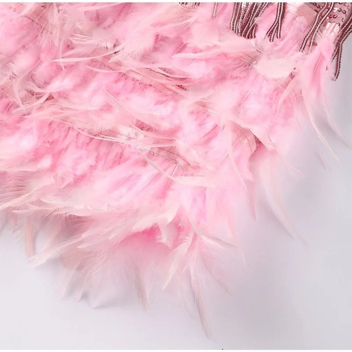 Johanna Sequin Fringe Mini Dress with Feather Trim