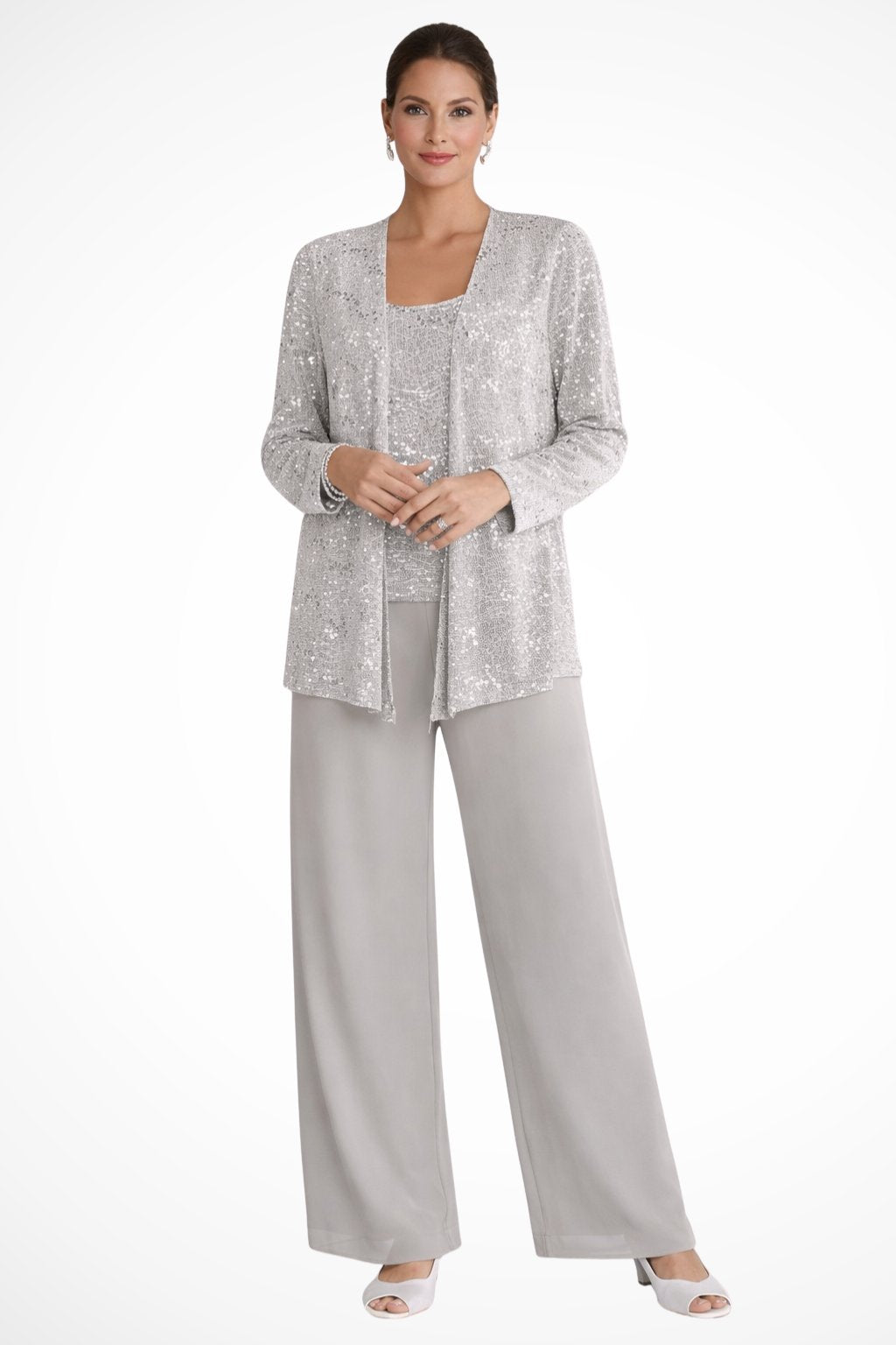 Elfriede Sequin Wide-Leg Three-Piece Suit Set