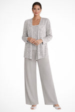 Elfriede Sequin Wide-Leg Three-Piece Suit Set