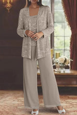 Elfriede Sequin Wide-Leg Three-Piece Suit Set