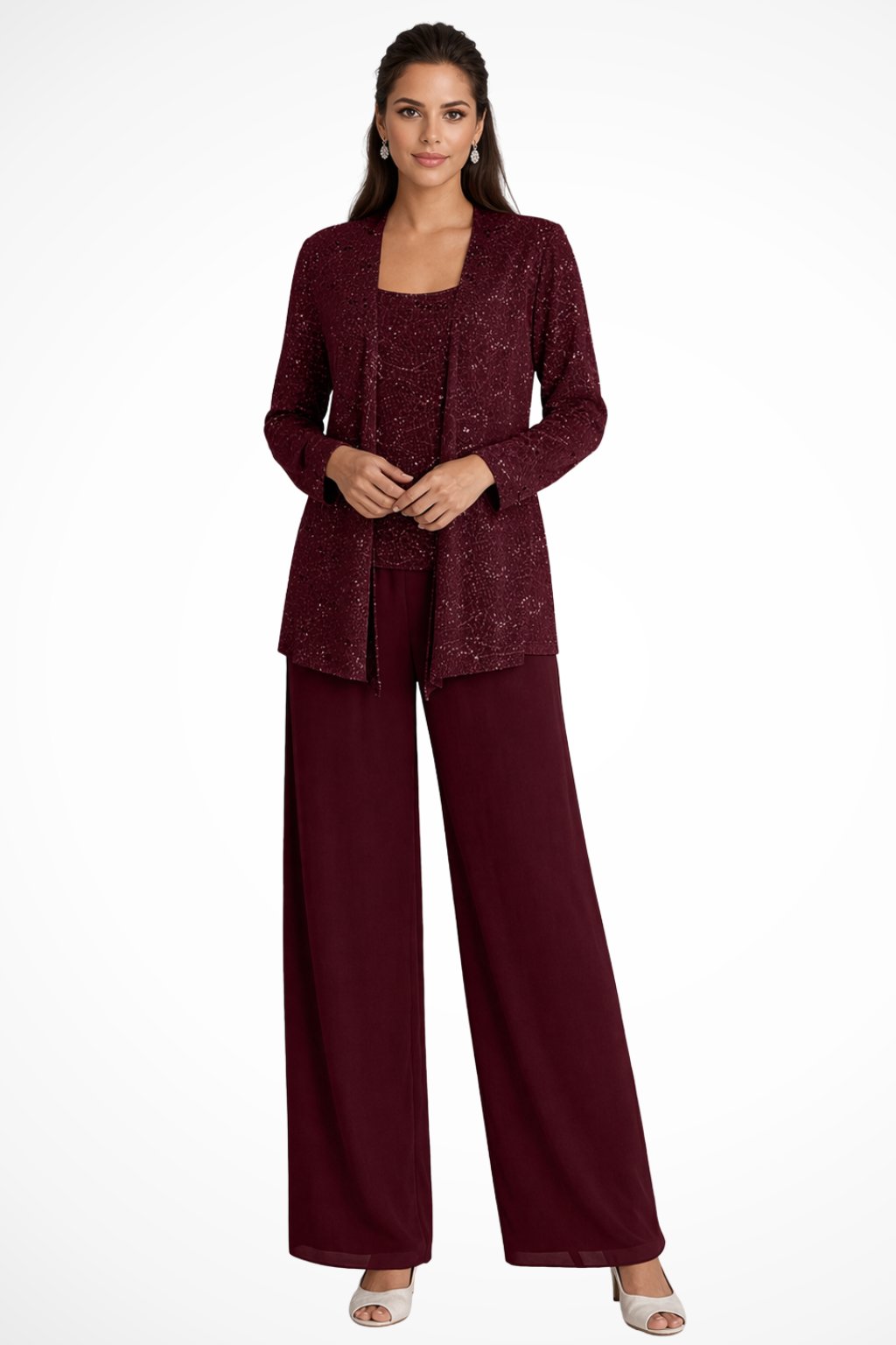 Elfriede Sequin Wide-Leg Three-Piece Suit Set