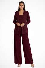 Elfriede Sequin Wide-Leg Three-Piece Suit Set