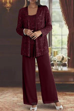 Elfriede Sequin Wide-Leg Three-Piece Suit Set