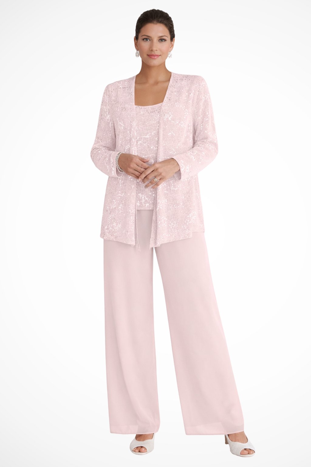 Elfriede Sequin Wide-Leg Three-Piece Suit Set