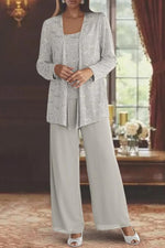 Elfriede Sequin Wide-Leg Three-Piece Suit Set