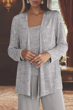 Elfriede Sequin Wide-Leg Three-Piece Suit Set