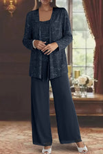 Elfriede Sequin Wide-Leg Three-Piece Suit Set