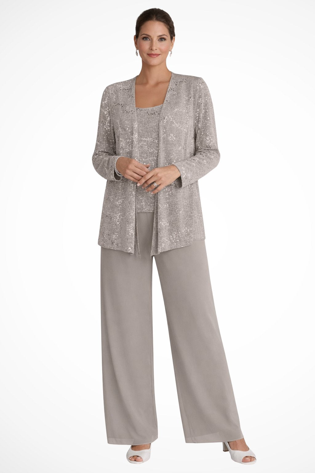 Elfriede Sequin Wide-Leg Three-Piece Suit Set