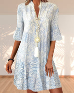 Marlene Paisley V-Neck Three-Quarter Sleeve Dress