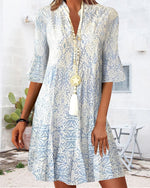 Marlene Paisley V-Neck Three-Quarter Sleeve Dress