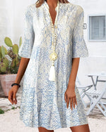 Marlene Paisley V-Neck Three-Quarter Sleeve Dress