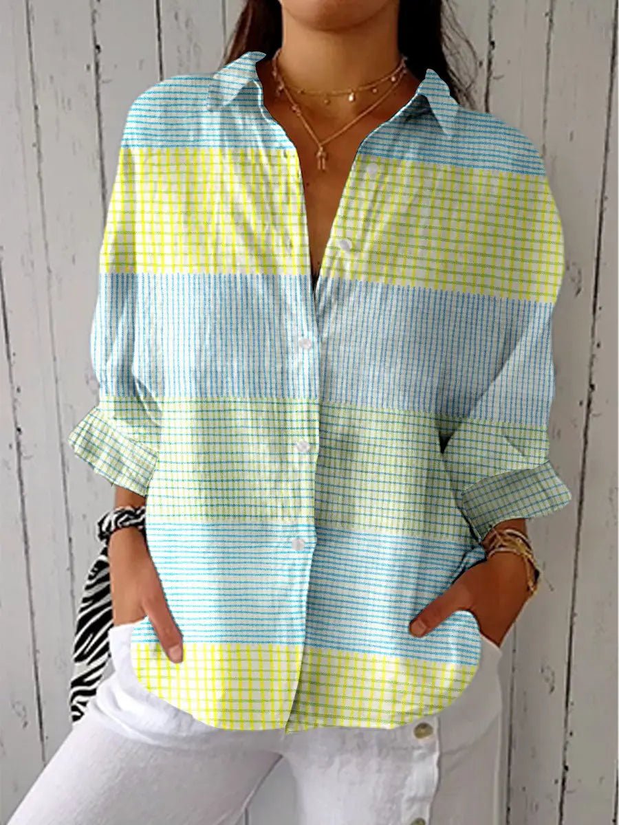 Greta Pastel Plaid V-Neck Blouse