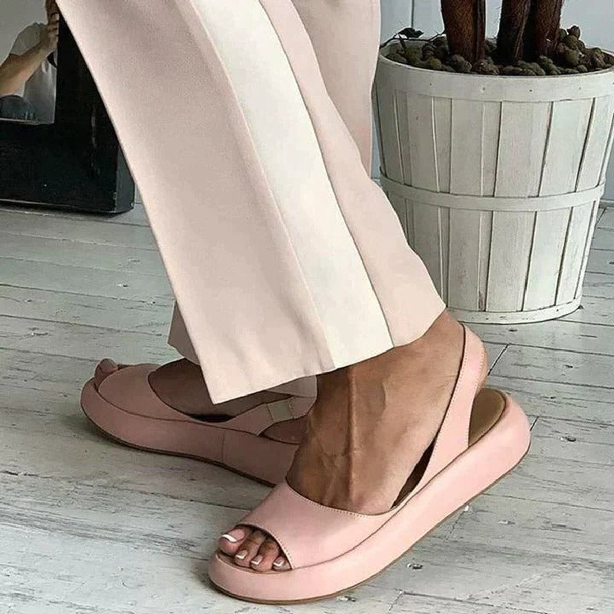Elisabeth Peep-Toe Slingback Flat Summer Sandals
